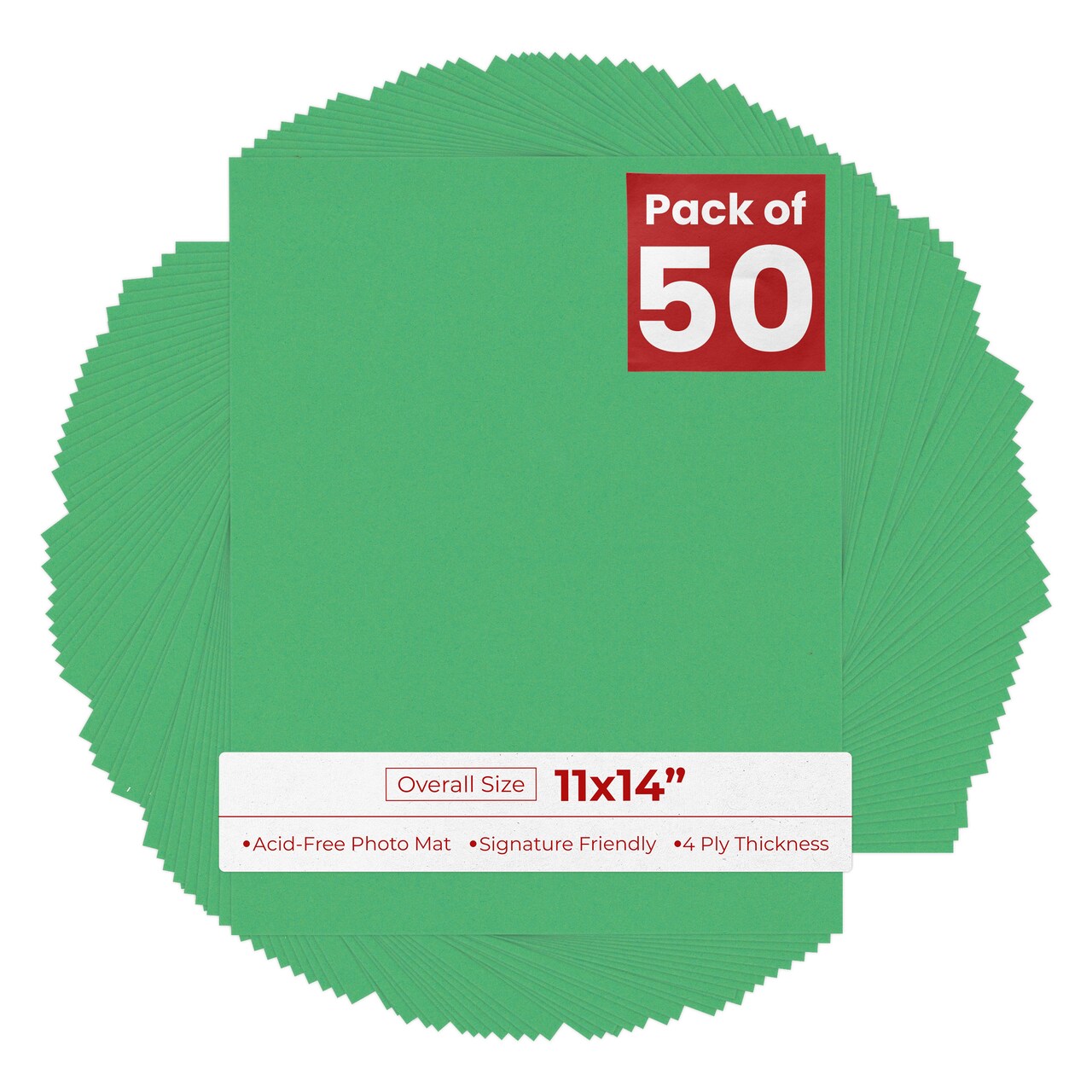 Bright Green 11x14 Uncut Mat Board - Blank Sheets, No Opening